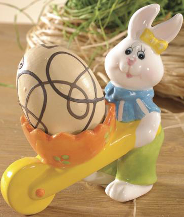 in ceramica Holzwurm diametro 15 cm Portauovo per 5 uova di Pasqua con coniglio altezza 12 cm 