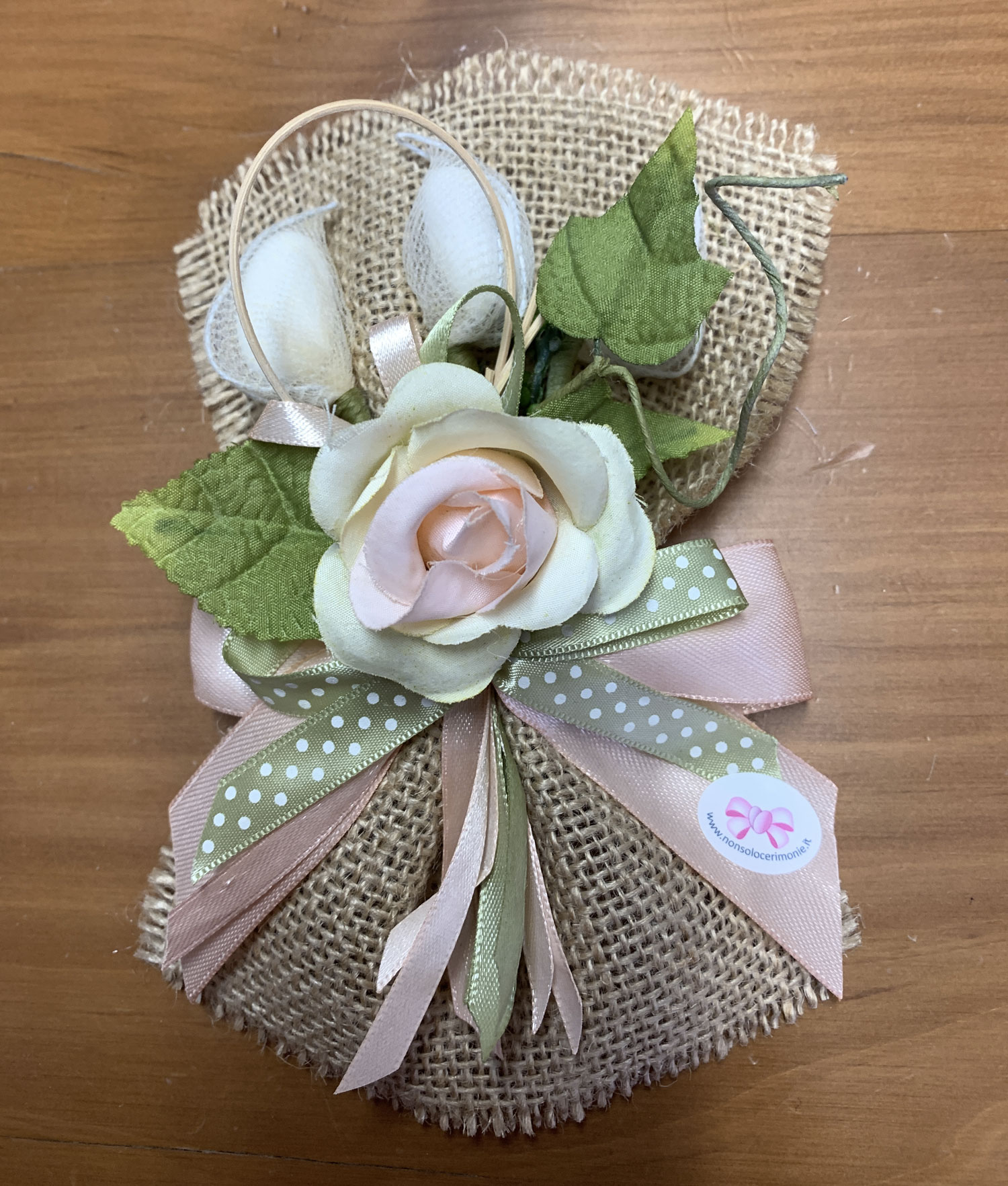 Segnaposto Fiocco Juta Rosa Cipria verde 100 - NonSoloCerimonie.it