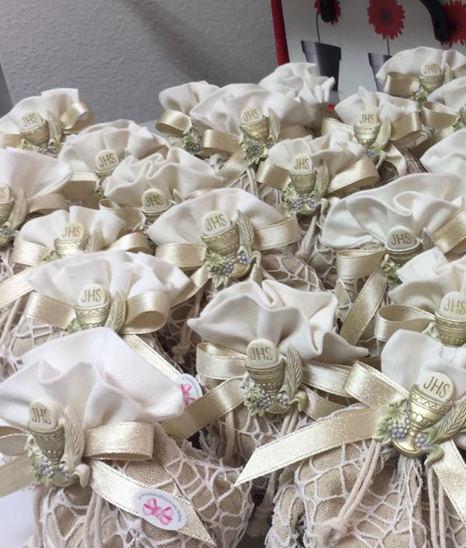 Bomboniera Sacchetto Shabby-Comunione Calice 100 - NonSoloCerimonie.it