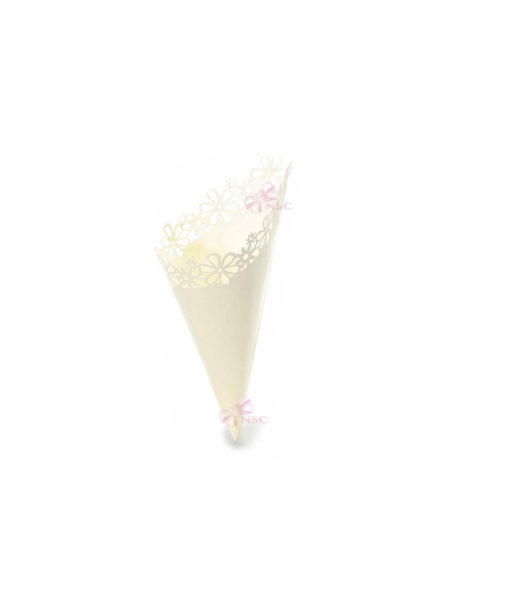 Cono Porta Riso Pizzo Fiori Traforati Panna - NonSoloCerimonie.it
