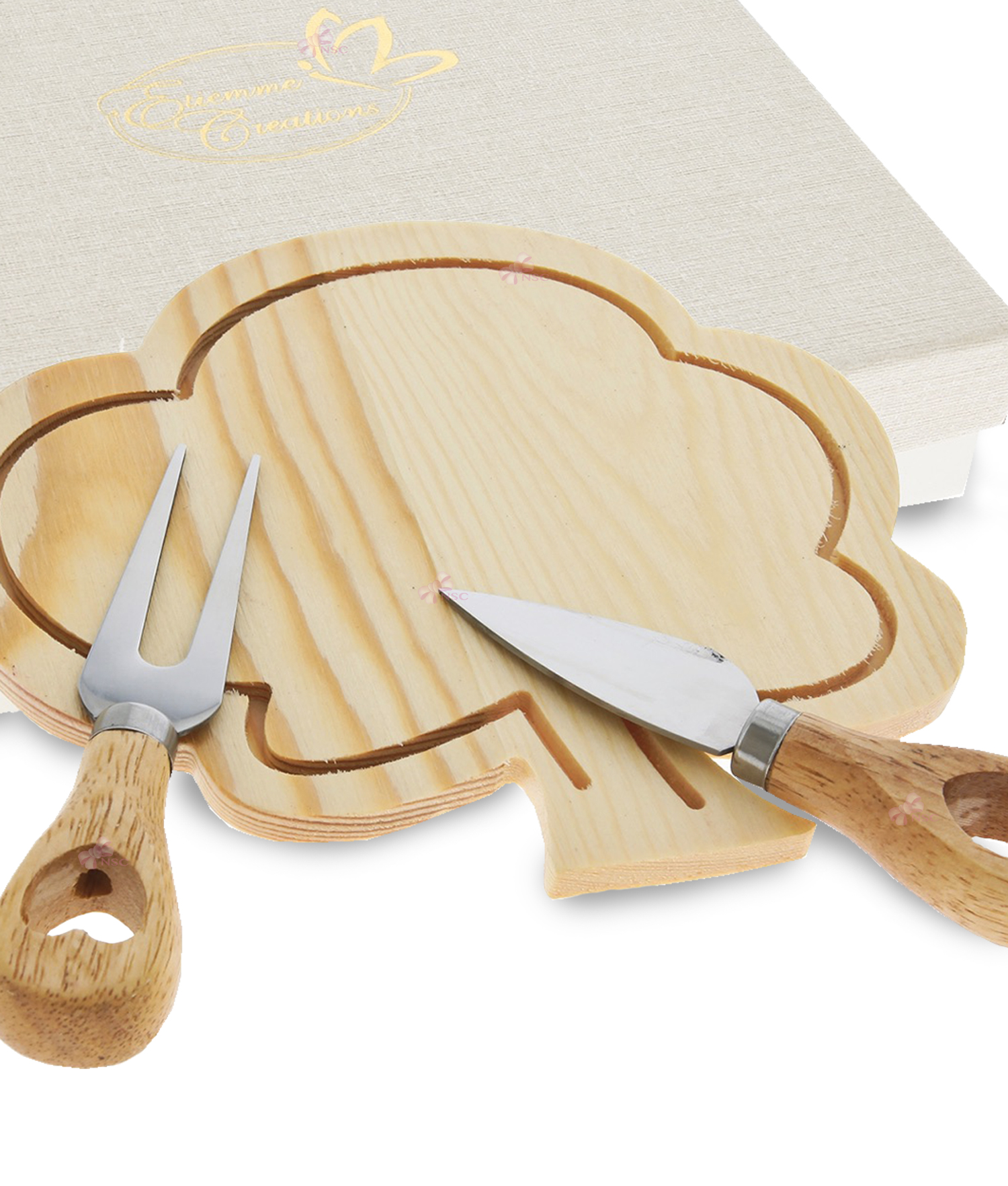 Tagliere grande con coltello - Decorazione cuori beige