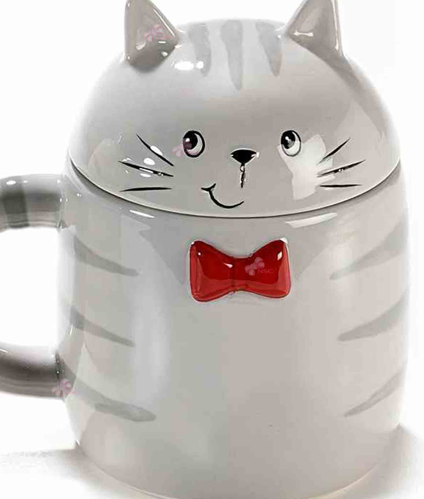 cucchiaio con zampa di gatto sottobicchiere kawaii tazza da tè e latte tazza natalizia 380 ml Tazza da caffè in ceramica con gatto carino con coperchio del gattino 
