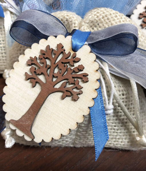 Bomboniera Sacchetto Juta Albero della Vita Azzurro 100 - NonSoloCerimonie.it