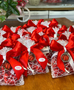 Bomboniera Sacchetto Portachiavi Pallone Basket Bianco Rosso 102 - NonSoloCerimonie.it