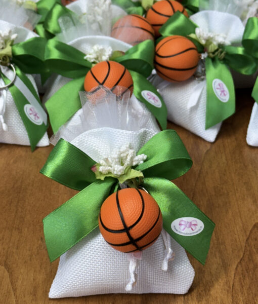 Bomboniera Sacchetto Portachiavi Pallone Basket Antistress Verde 103 - NonSoloCerimonie.it