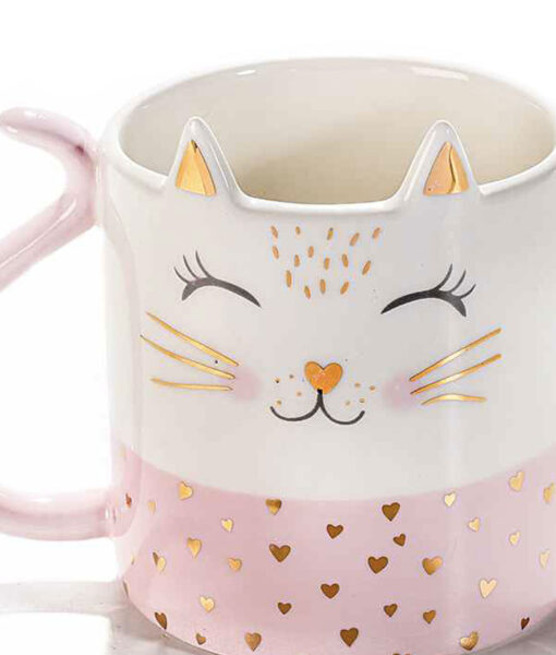 Tazza Gatto Oro Bianco Rosa 1 - NonSoloCerimonie.it