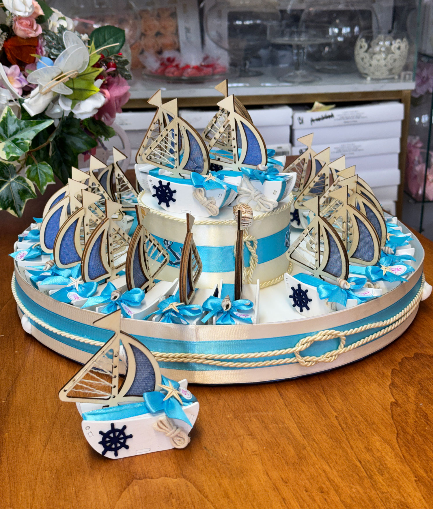 Torta Bomboniera Barca Vela Turchese 105 - NonSoloCerimonie.it