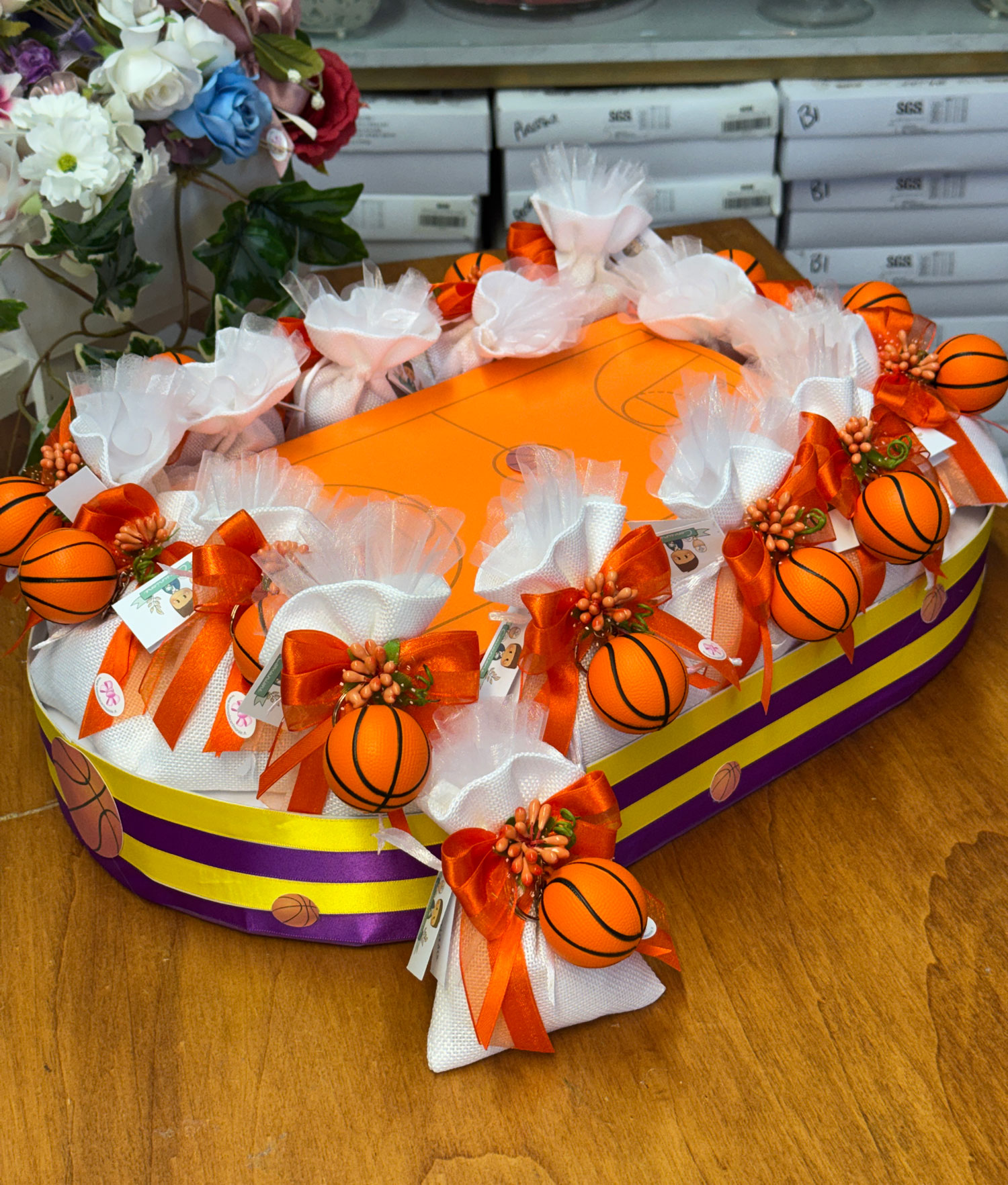 Vassoio Campo da Basket Giallo-Viola Arancione Bianco 104 - NonSoloCerimonie.it