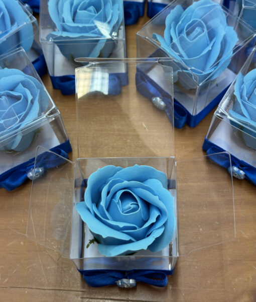 Segnaposto Rosa di Sapone Box Azzurra Blu Semplice 101 - NonSoloCerimonie.it